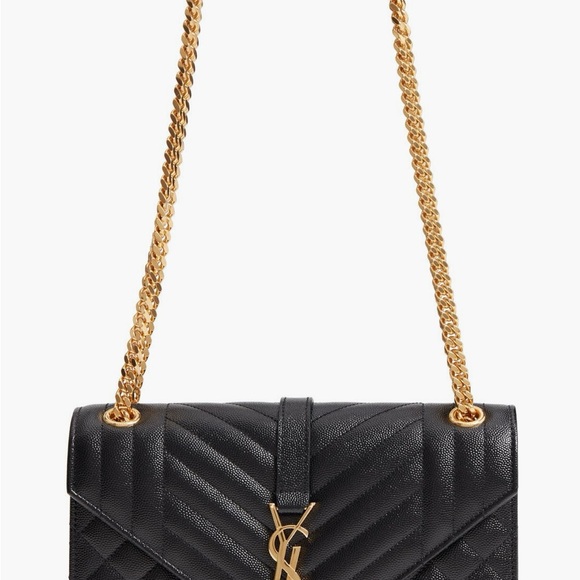 YSL Saint Laurent Envelope Quilted Medium Shoulder Bag Black Leather - Picture 3 of 3